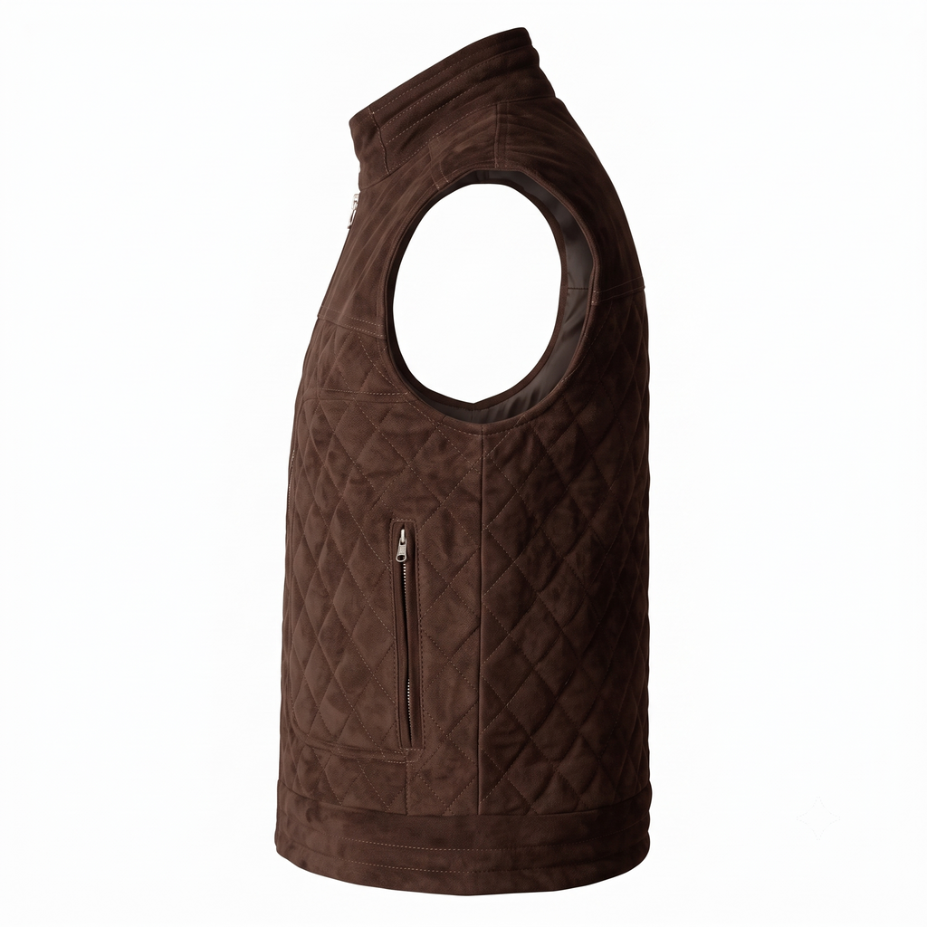 Men's Premium Dark Brown Zip-Front Original Suede Leather Vest Coat