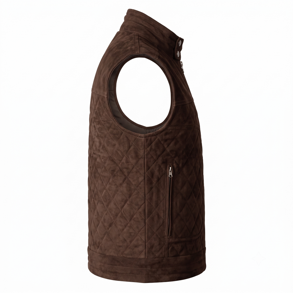 Men's Premium Dark Brown Zip-Front Original Suede Leather Vest Coat