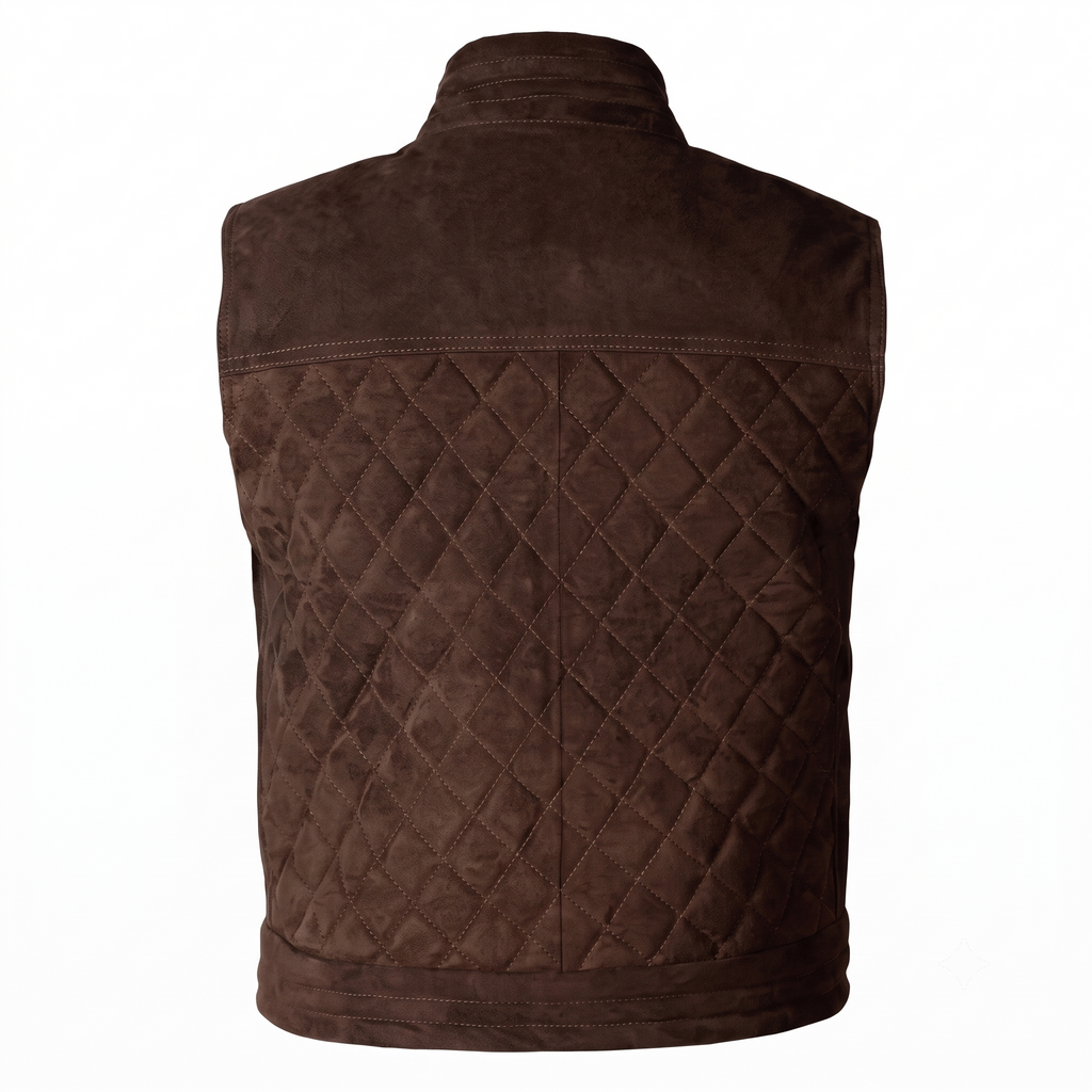 Men's Premium Dark Brown Zip-Front Original Suede Leather Vest Coat