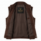 Men's Premium Dark Brown Zip-Front Original Suede Leather Vest Coat