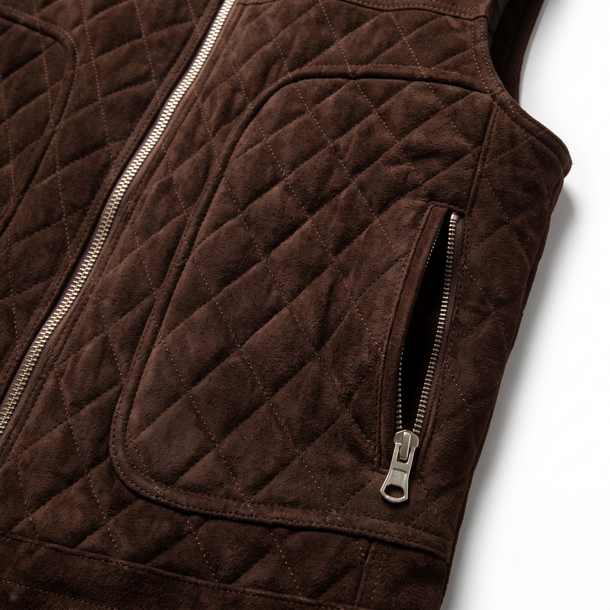 Men's Premium Dark Brown Zip-Front Original Suede Leather Vest Coat