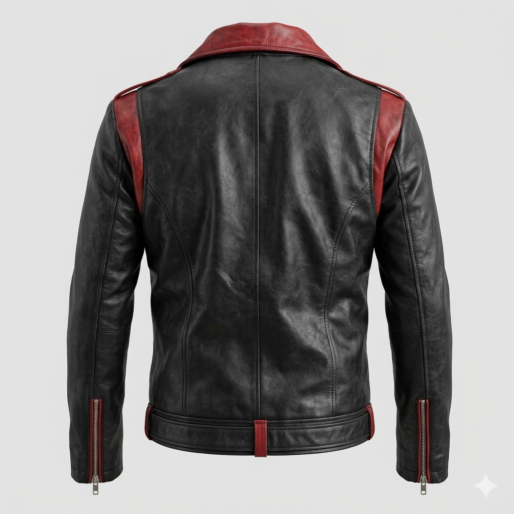 Men's Premium Black Two-Tone Belted Original Leather Biker Jacket