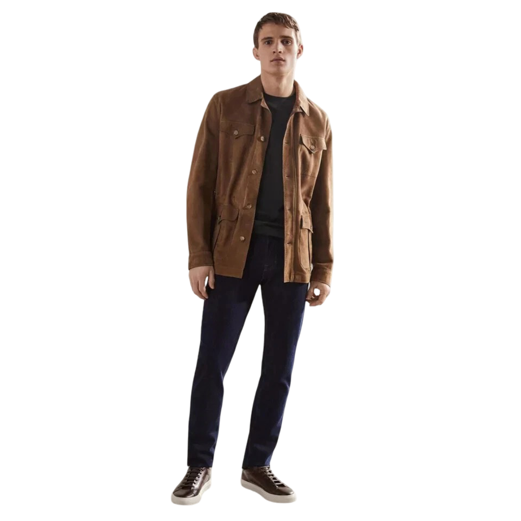 Men's Premium Brown Suede Leather Shirt — 4-Pocket Overshirt in Premium Leather