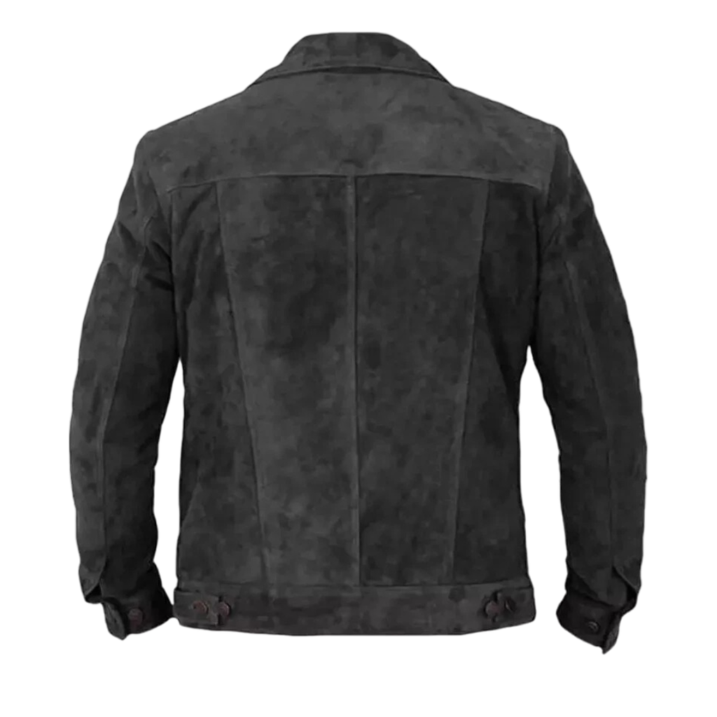 Men's Premium Black Original Suede Leather Shirt — Dual Pocket Open-Front in Premium Leather – front view – Kamercio