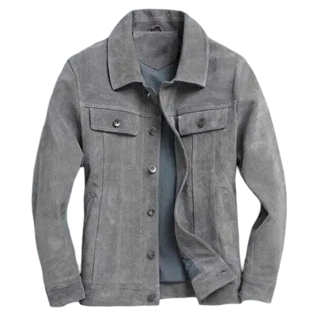 Men Premium Grey Original Suede Leather — Classic Button-Front Style
