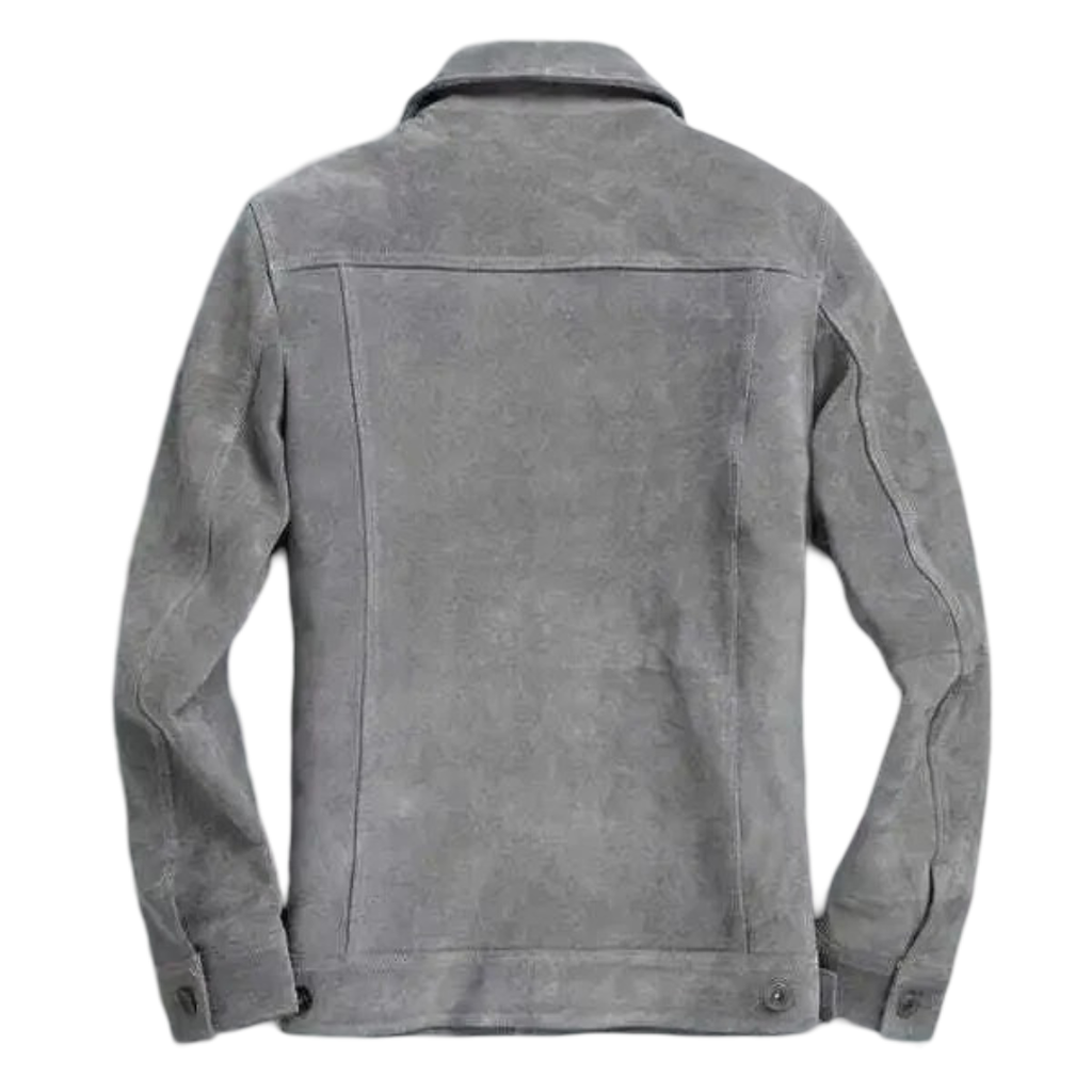 Men Premium Grey Original Suede Leather — Classic Button-Front Style