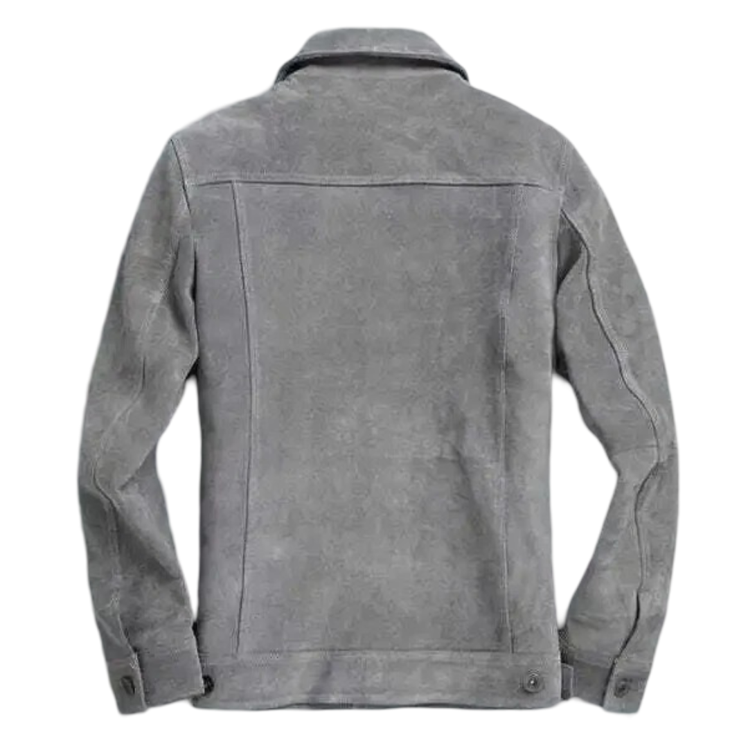 Men Premium Grey Original Suede Leather — Classic Button-Front Style