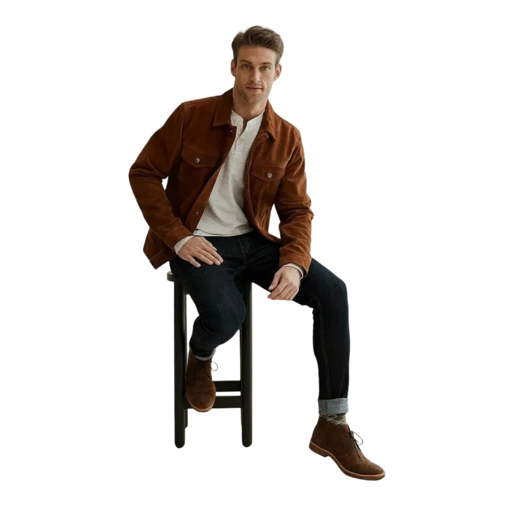 Men's Brown Original Suede Leather Shirt — Premium Leather