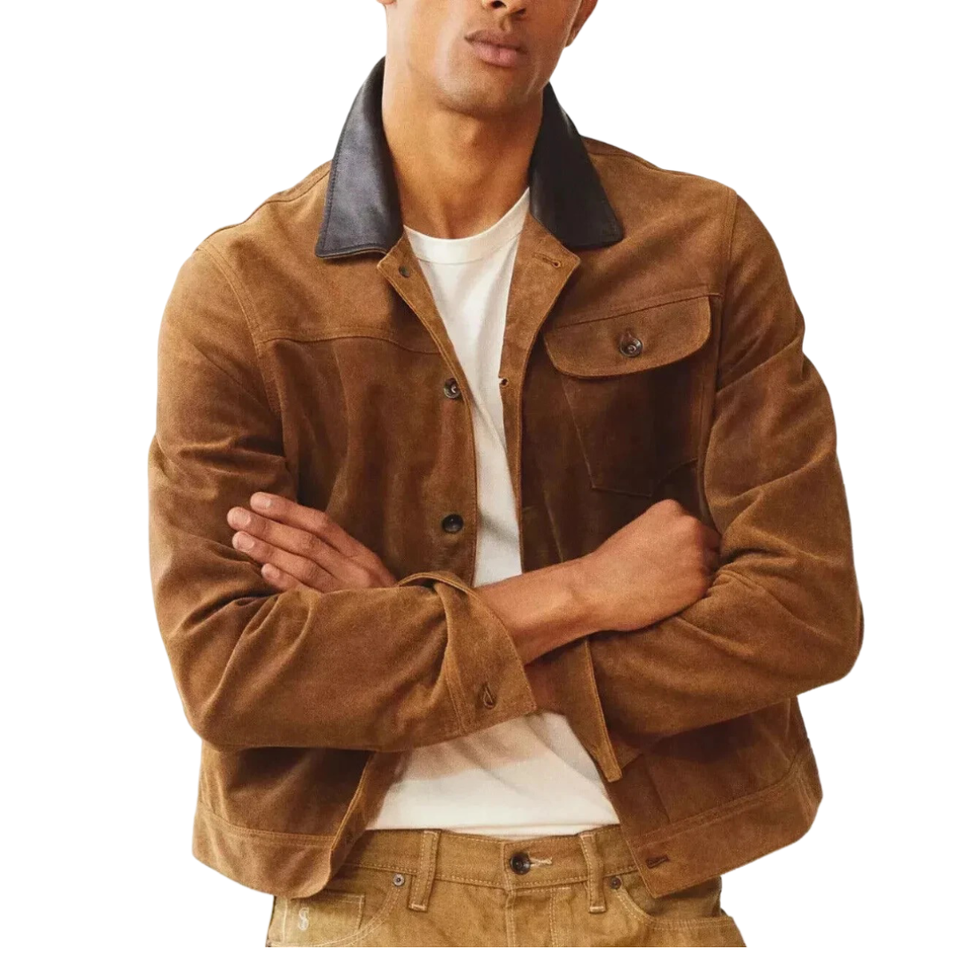 Men's Brown Original Suede Leather — Contrast Leather Collar