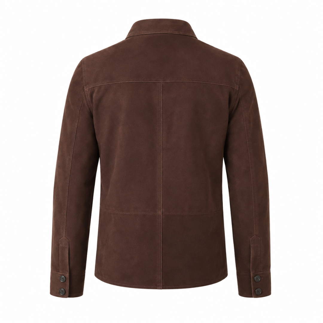 Men's Premium Brown Original Suede Leather Shirt — Dual Chest Pockets