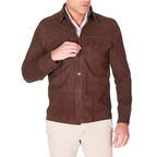 Men's Premium Brown Original Suede Leather Shirt — Dual Chest Pockets