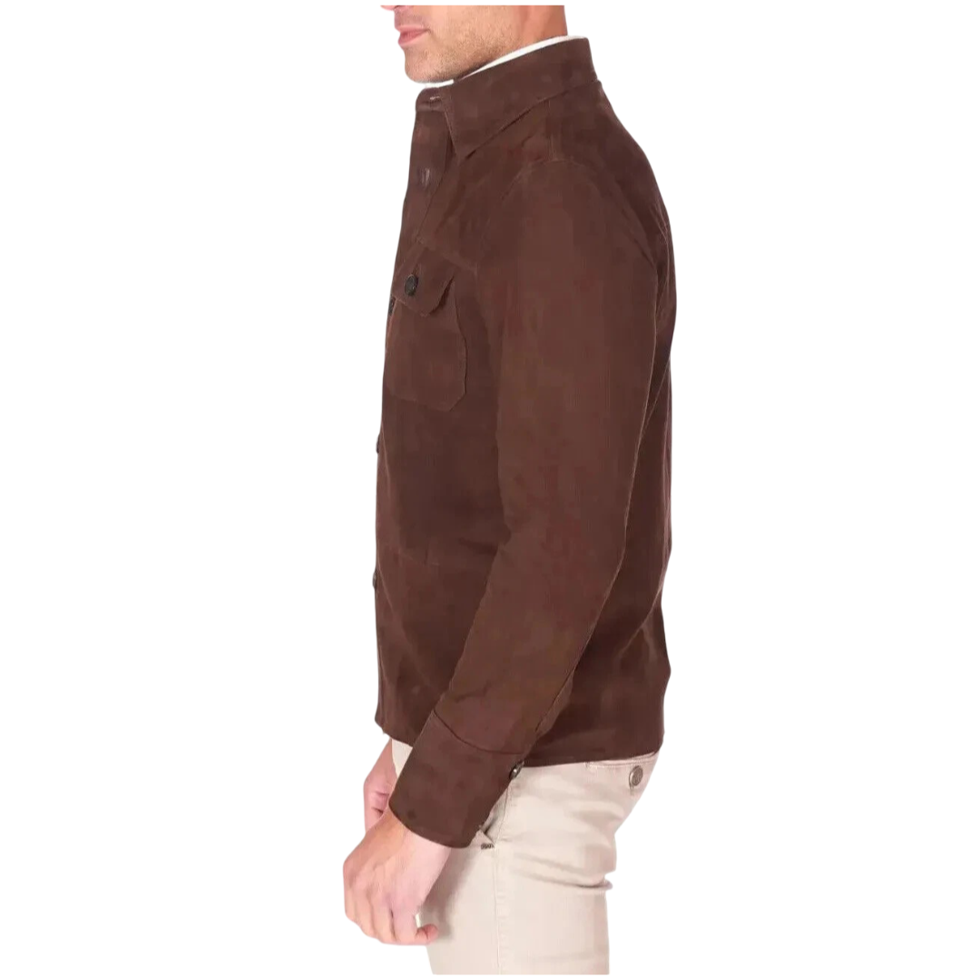 Men's Premium Brown Original Suede Leather Shirt — Dual Chest Pockets