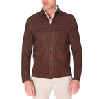 Men's Premium Brown Original Suede Leather Shirt — Dual Chest Pockets