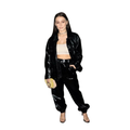 Women's black patent leather shirt jacket — oversized high-gloss fit