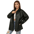 Women's Premium Black Oversized Original Leather Shacket — Drop Shoulder, Side Pockets