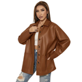 Women's Premium Brown Oversized Original Leather Shacket — Drop Shoulder, Side Pockets