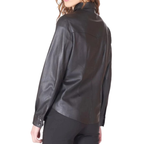Women's Premium Black Original Leather Relaxed Shirt — Long Sleeve Snap Button