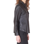 Women's Premium Black Original Leather Relaxed Shirt — Long Sleeve Snap Button