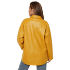 Women's Premium Yellow Original Leather Oversized Shacket — Longline Snap Button