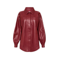 Women's Premium Burgundy Original Leather Oversized Shirt — Balloon Sleeve Longline