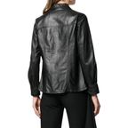 Women's Premium Black Original Leather Princess Seam Shirt — Sculpted Waist Long Sleeve