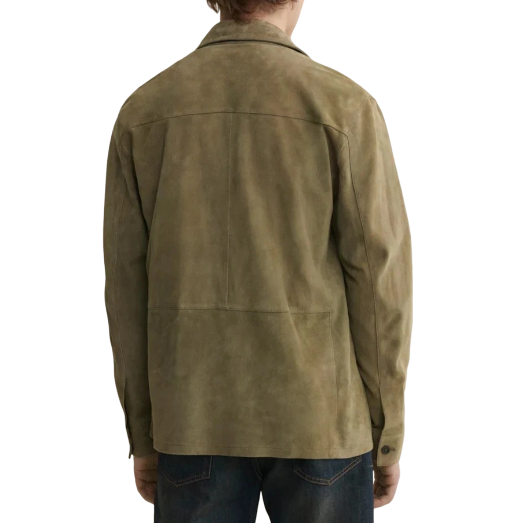 Men's Premium Olive Green Original Suede Leather Shirt — Relaxed Overshirt Style in Premium Leather