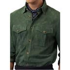 Men's Premium Green Suede Leather Shirt — Safari-Inspired Overshirt in Premium Leather