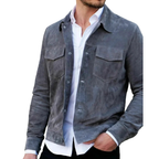Men's Grey Suede Leather Shirt — Slim-Fit Overshirt in Premium Leather
