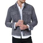 Men's Grey Suede Leather Shirt — Slim-Fit Overshirt in Premium Leather