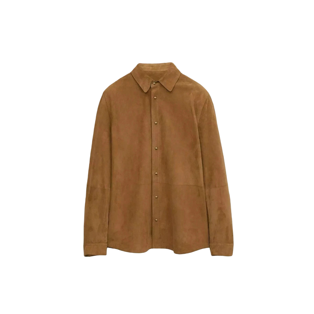 Men's Tan Suede Shirt Jacket - Front View