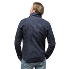 Men's Premium Blue Suede Leather Shirt — Snap-Button Overshirt in Premium Original Leather