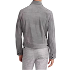 Men's Light Grey Suede Leather Trucker Jacket — Snap-Button Western Style in Premium Leather