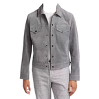 Men's Light Grey Suede Trucker Jacket - Front View