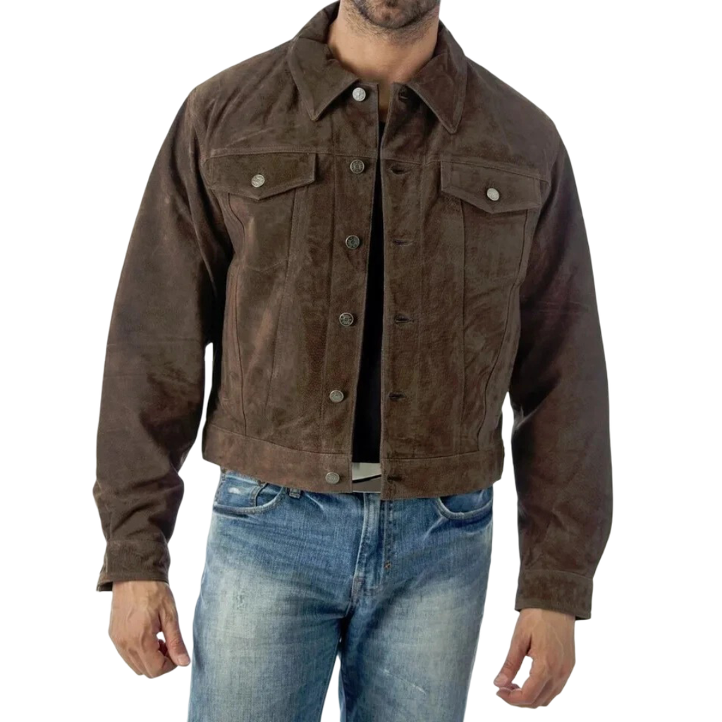 Men's Premium Dark Brown Original Suede Leather Shirt — Dual Pocket Western Style in Premium Leather