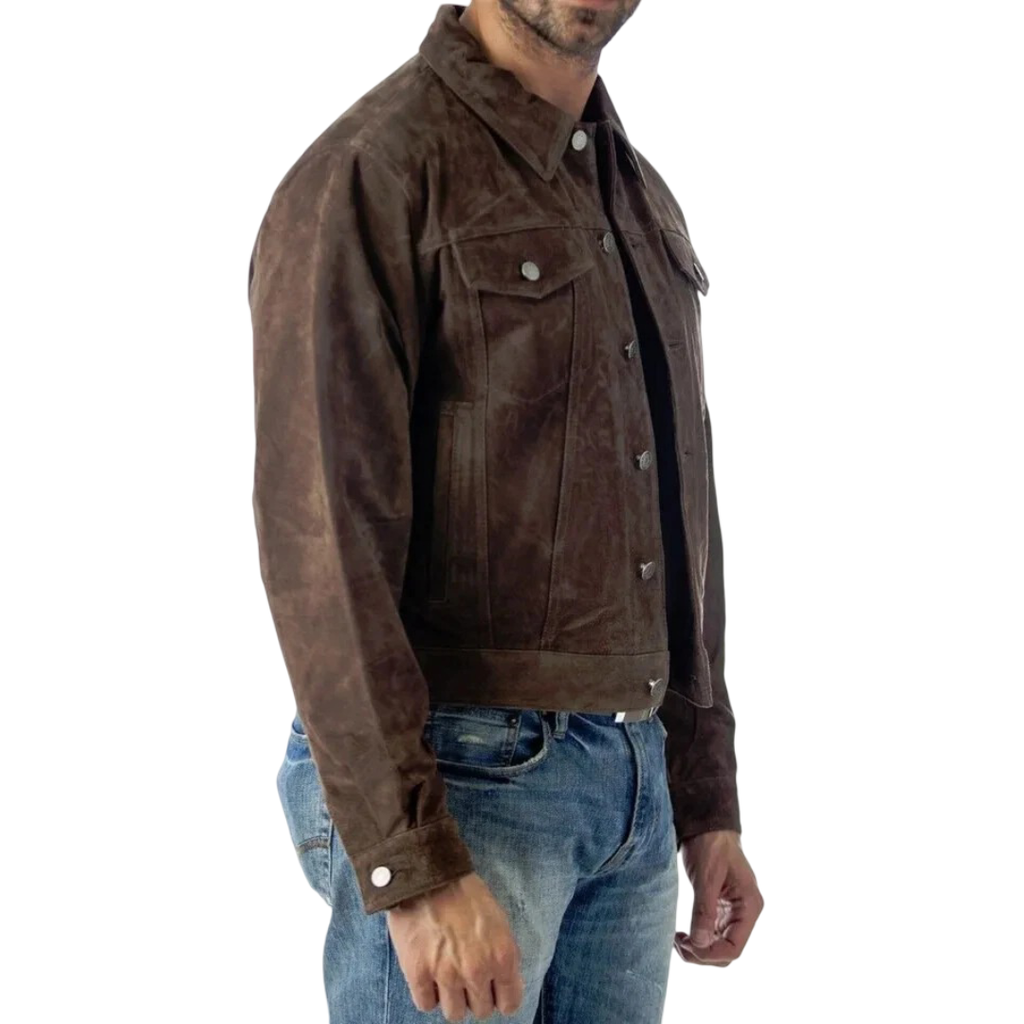 Men's Premium Dark Brown Original Suede Leather Shirt — Dual Pocket Western Style in Premium Leather