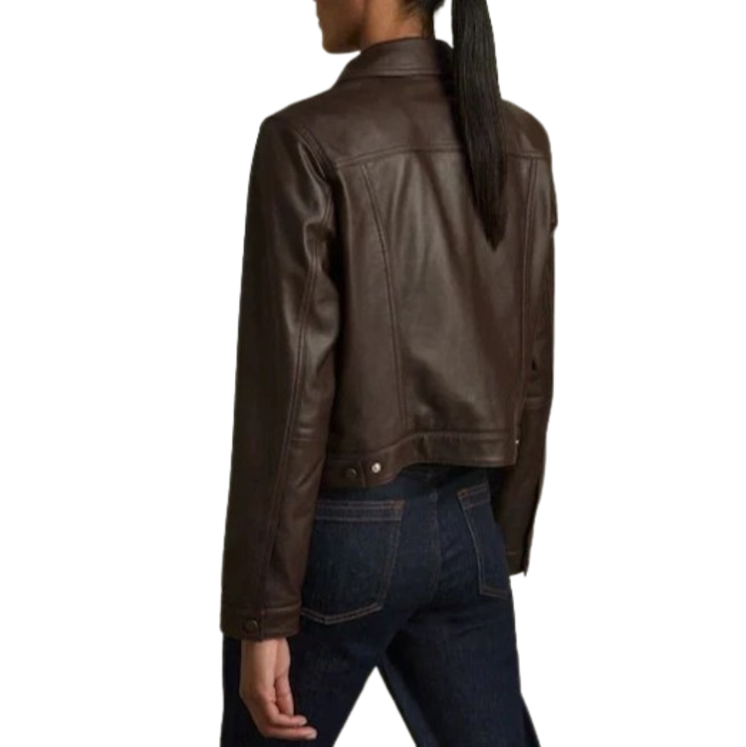 Women's Premium Original Brown Leather Trucker Jacket — Classic Western Style