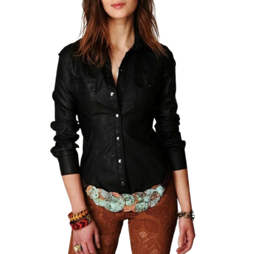 Women's Premium Black Original Leather Shirt Jacket — Slim Fit Western Style