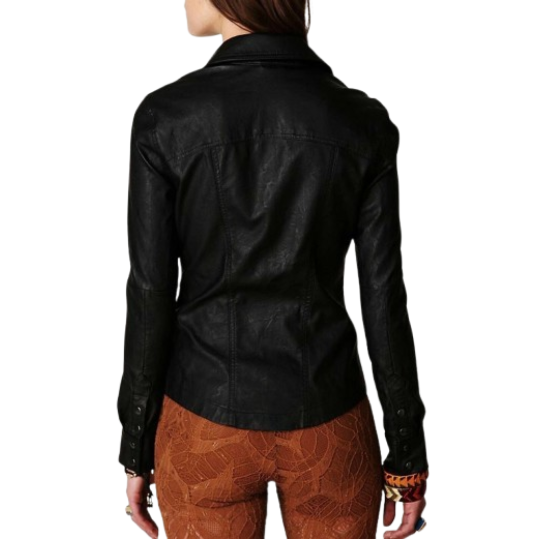 Women's Premium Black Original Leather Shirt Jacket — Slim Fit Western Style