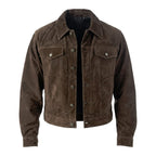 Men's Premium Dark Brown Original Suede Leather Shirt — Dual Pocket Western Style in Premium Leather