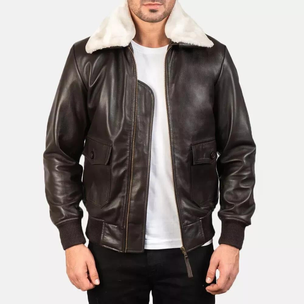 Men's Dark Brown Lambskin Leather Flight Bomber Jacket