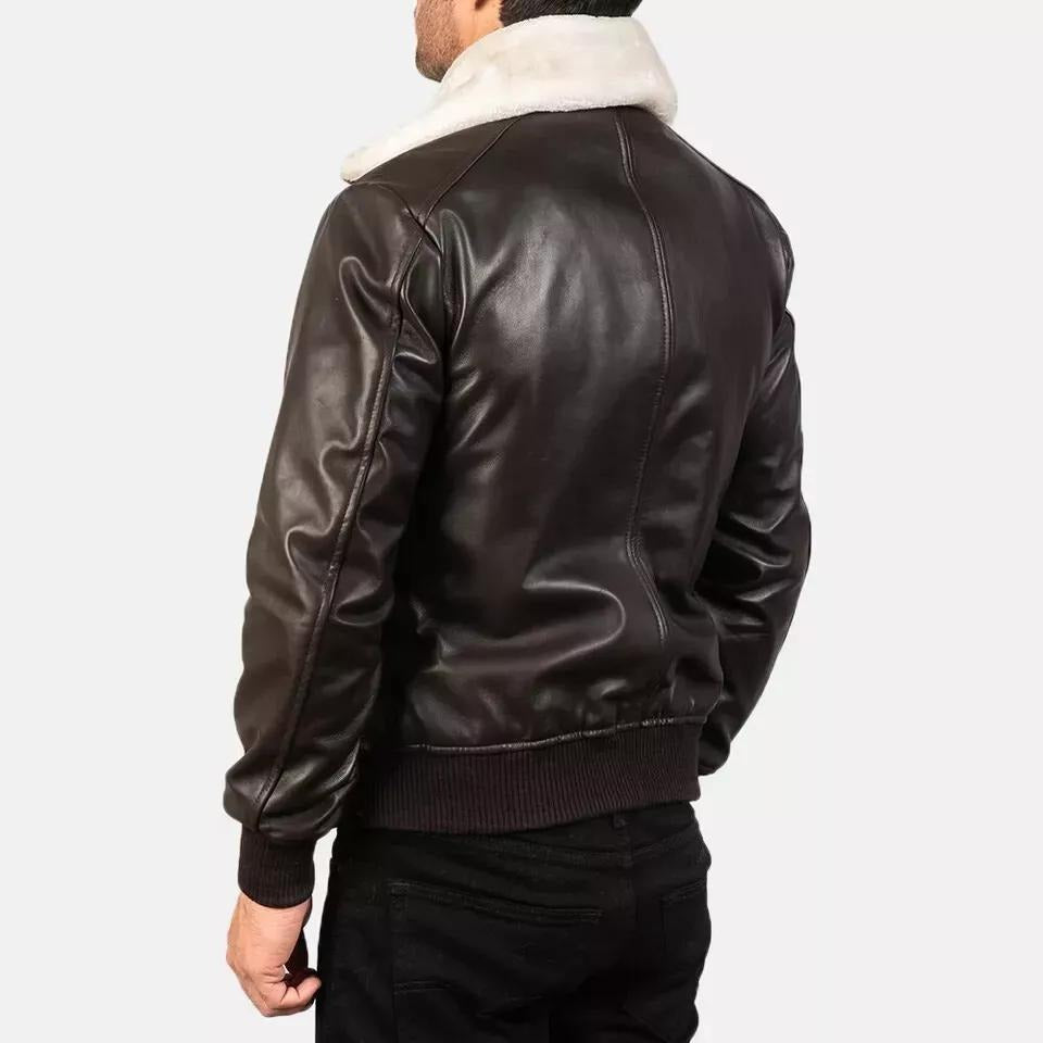 Men's Dark Brown Lambskin Leather Flight Bomber Jacket