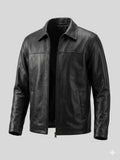 Men's Classic Original Black Leather Jacket - Premium Full-Grain Shirt Collar Jacket