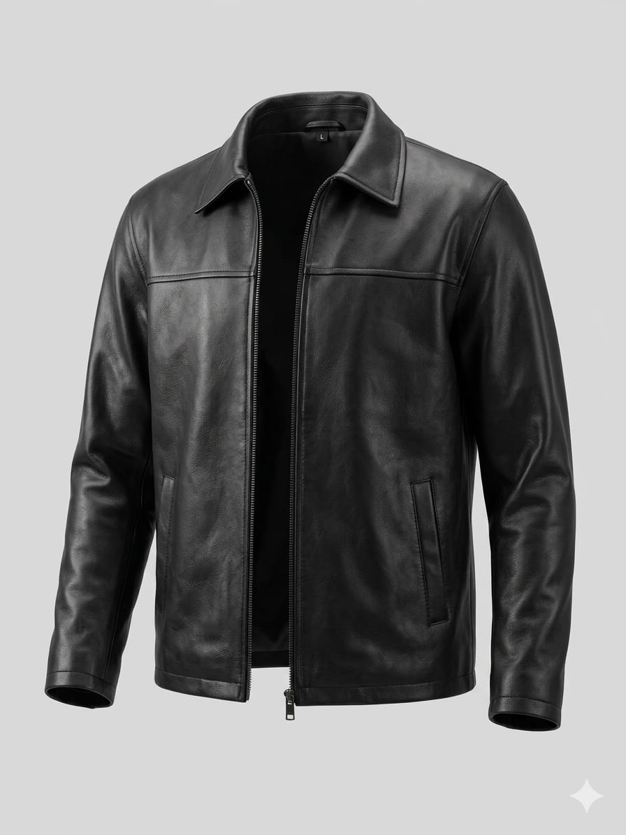 Men's Classic Original Black Leather Jacket - Premium Full-Grain Shirt Collar Jacket