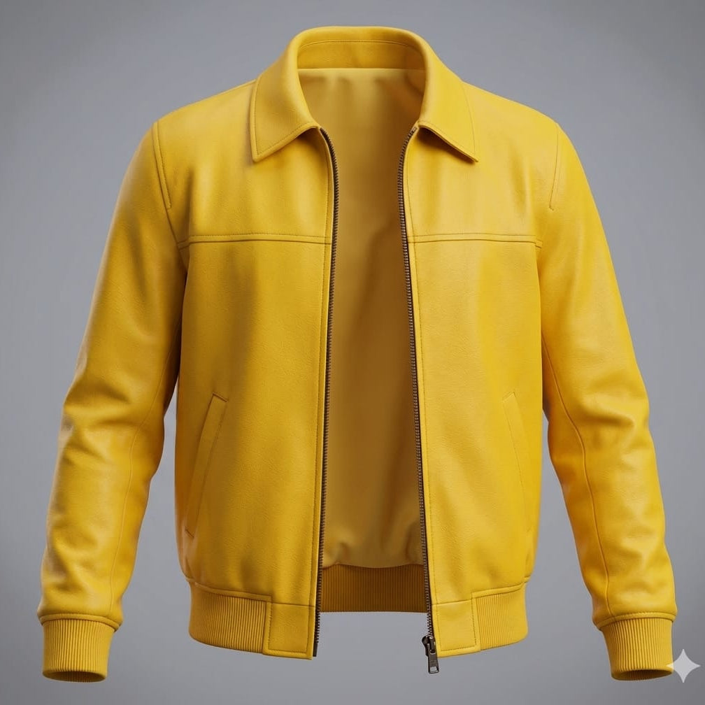 Men's Yellow Zip-Up Premium Original Leather Jacket