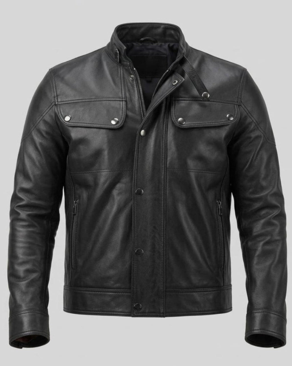 Men's Black Snap-Button Premium Original Leather Jacket