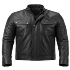 Men's Black Snap-Button Premium Original Leather Jacket – front view – Kamercio