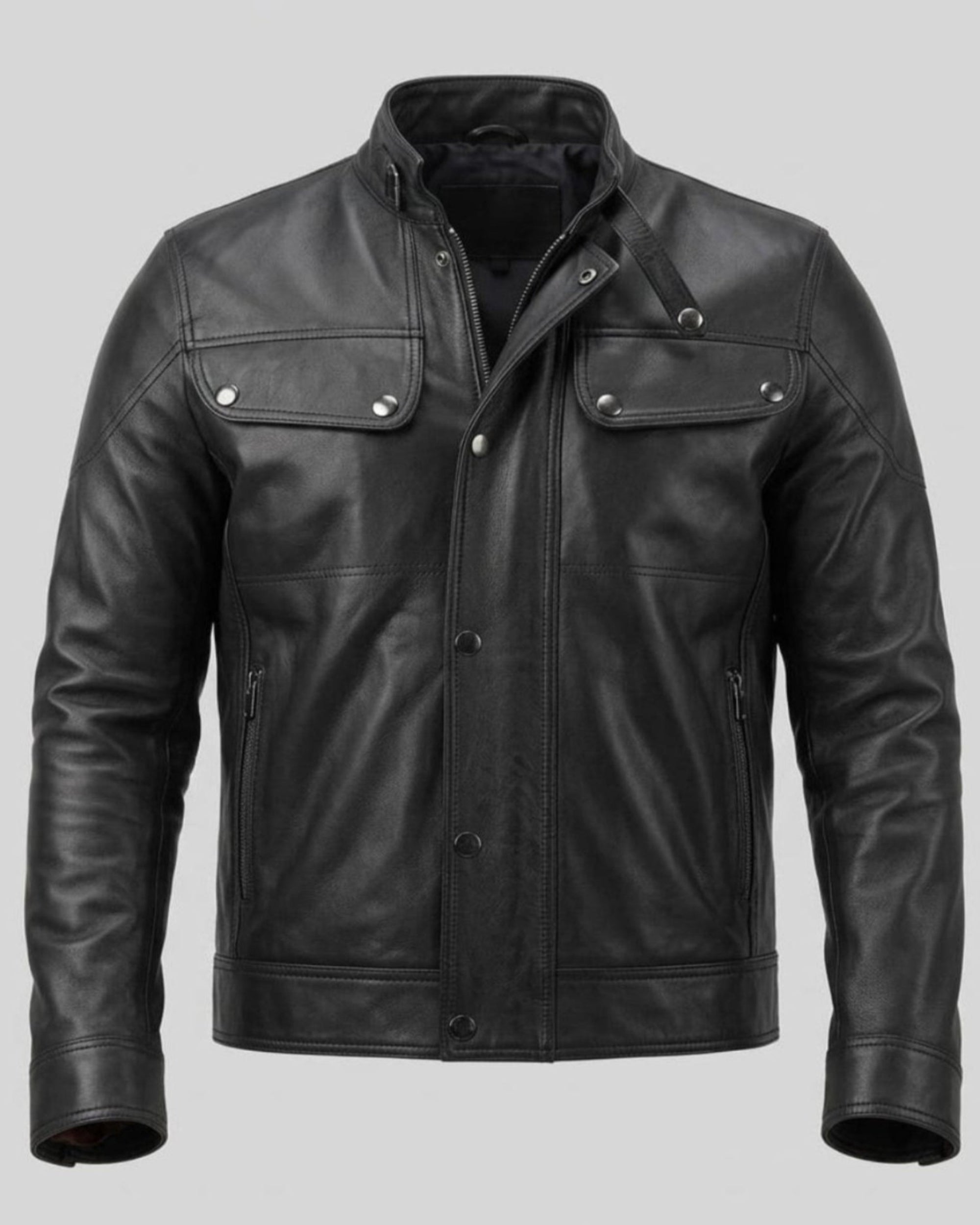 Men's Black Snap-Button Premium Original Leather Jacket