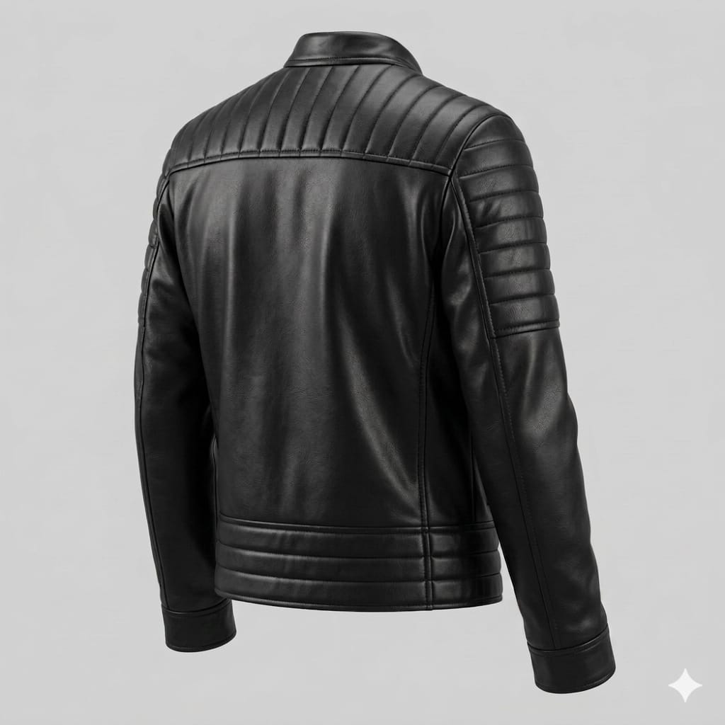 Men's Black Lambskin Premium Original Leather Lace-Up Biker Jacket with Gold Hardware & Quilted Shoulders