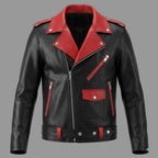 Men's Black & Red Two-Tone Biker Original Premium Leather Jacket