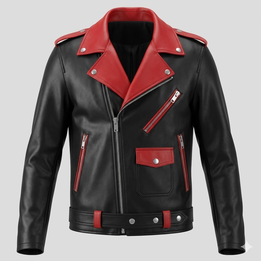 Men's Black & Red Two-Tone Biker Original Premium Leather Jacket